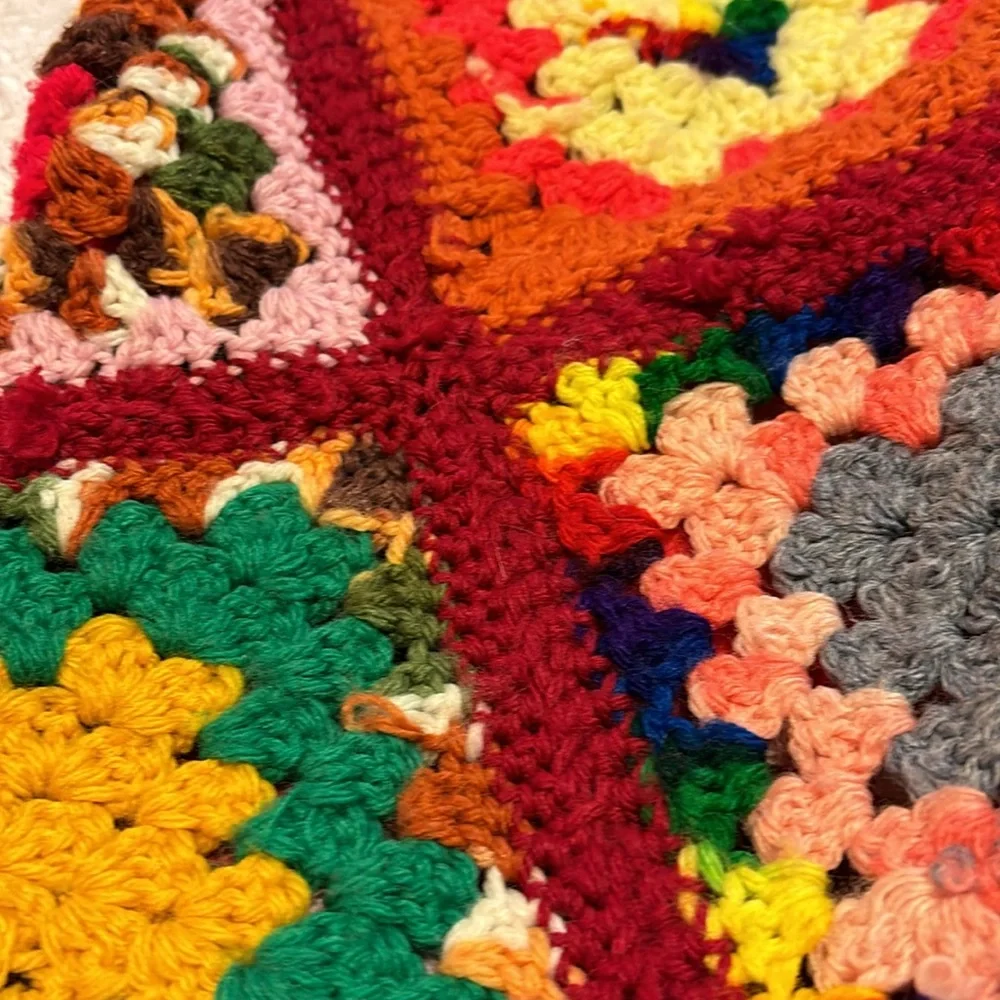 Crocheted Granny Square Multi Colored Afghan Lap Blanket - NEW